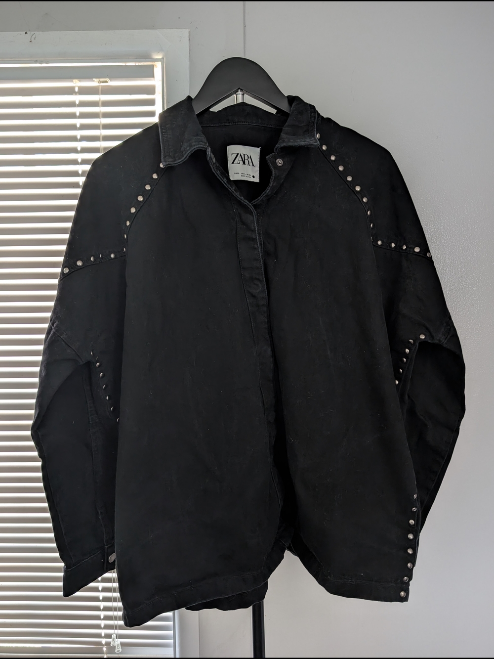 ZARA Black Stud-Trim Jean Jacket